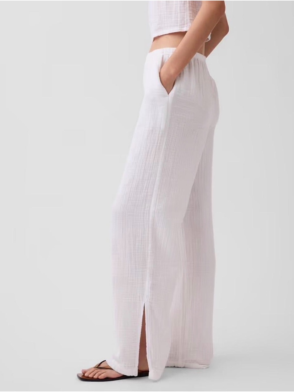 GAP White Wide-Leg Split-Hem cotton pants